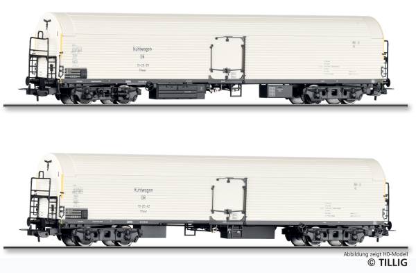 TILLIG 01145 - Güterwagenset der DR, bestehend aus zwei Eiskühlwagen Tthevr, Ep. III "FORMNEUHEIT"